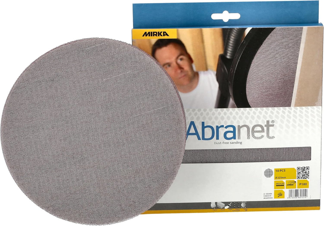 Mirka Abranet® Netz-Schleifscheiben (Ø 225 mm), Profi-Schleifgitter mit P180 Körnung und Klett, für