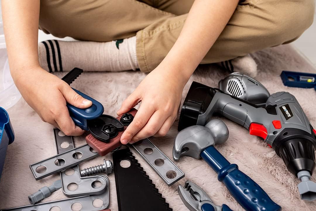 GRAPHITE Kinder-Werkzeugkoffer 25 Teile ab 3 Jahren, DIY-Spielzeug | Batteriebetriebener Schraubendr