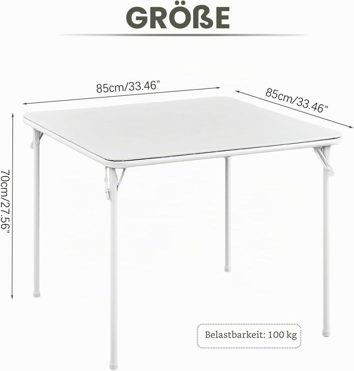 KAIHAOWIN Klapptisch Faltbarer 85 x 85 cm, Gartentisch Klappbar Vielseitig Einsetzbar, Quadratischer