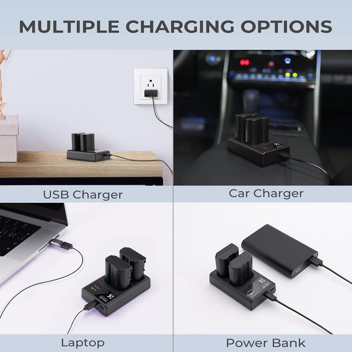 K&F CONCEPT EN-EL15/EN-EL15a/EN-EL15b Dual Slot Kameraakku Ladegerät, Micro USB und Typ-C Port Schne
