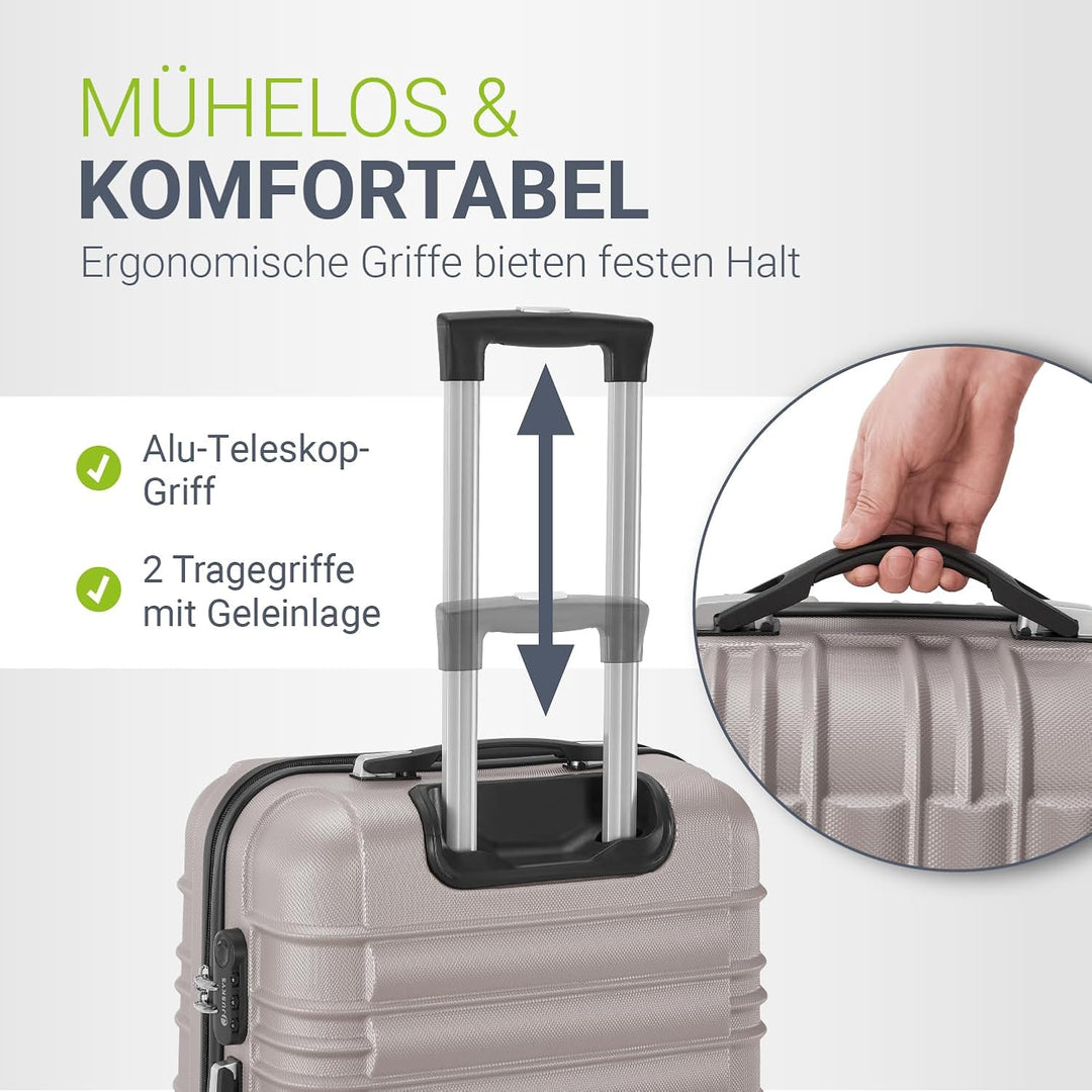 Juskys Hartschale Kofferset Reisekoffer 4 teilig - Zahlenschloss, geräuscharme 360° Rollen gross, Te