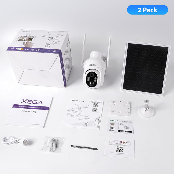 Xega 4G LTE Überwachungskamera Aussen Akku mit SIM Karte Solarpanel, 2K 3MP Kabellos Solar IP Kamera