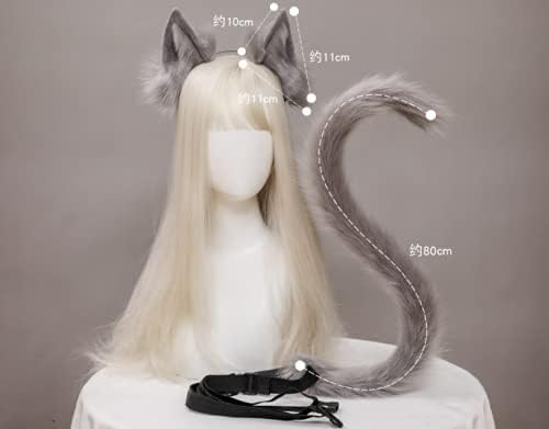 JIAHG Halloween Kostüme Plüsch Katzenohren katzenschwanz Cosplay Set katzenschwanz und Ohren Katzeno