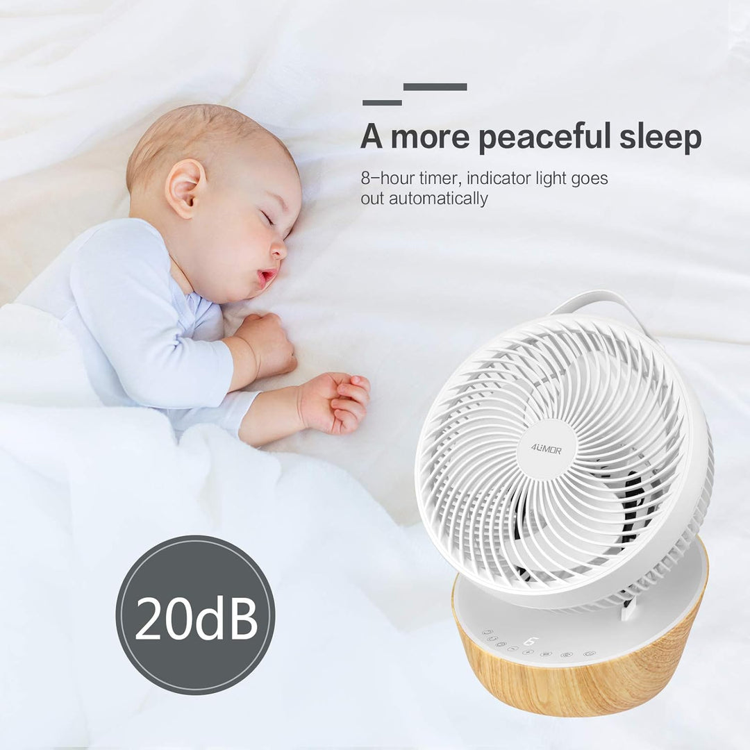 4UMOR Ventilator leise 20dB 7,6m/s Turbo 21W DC Motor 12 Geschwindigkeiten Tischventilator sehr Leis