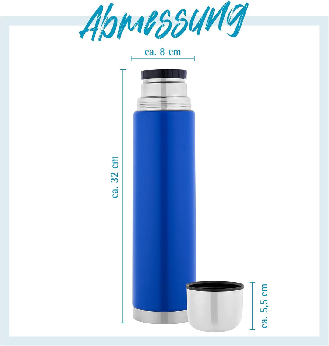GRÄWE Thermosflasche,1 Liter Edelstahl Trinkflasche, Thermoskanne, Isolierflasche für unterwegs mit
