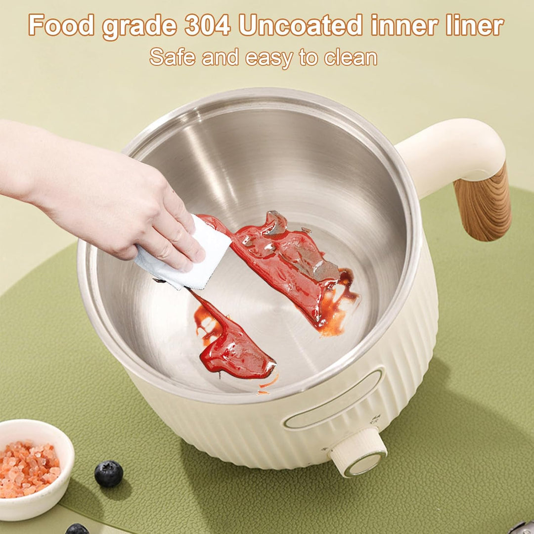 Elektrische Hot Pot, 2L Tragbare Mini Antihaft Multikocher Mit Dämpfkorb, Edelstahl Elektrischer Koc