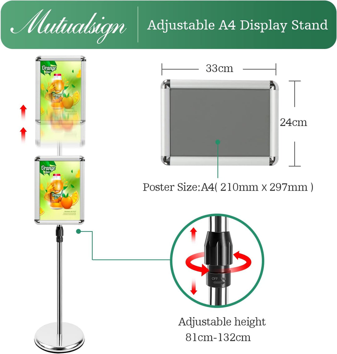 Mutualsign Infoständer A4 Aluminium Plakatständer Höhenverstellbar Posterständer Informationsständer