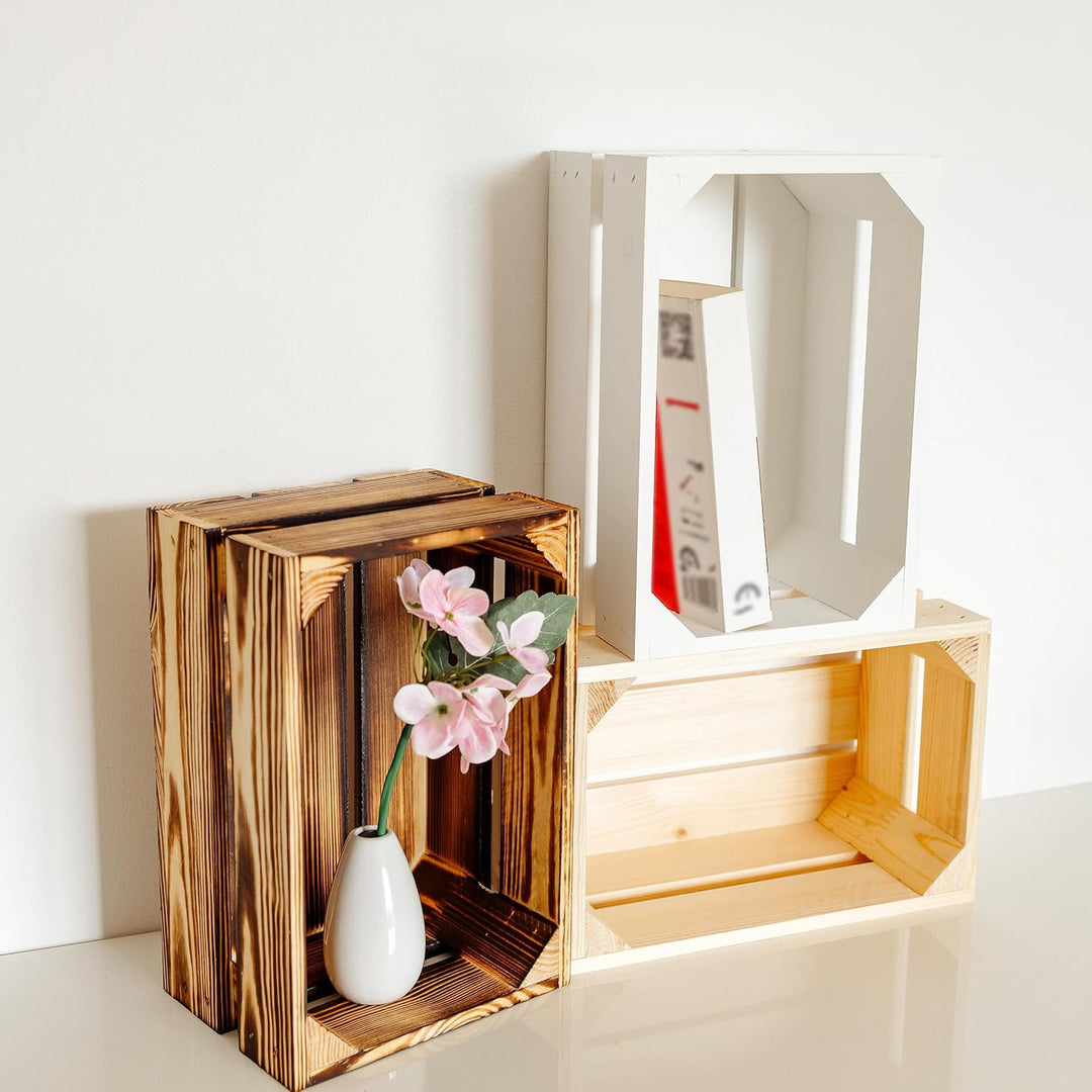 Creative Deco 3 x Kleine Holzkiste Natur | Weinkisten Set Obstkiste Holz | 30 x 20 x 15 cm | Geschli