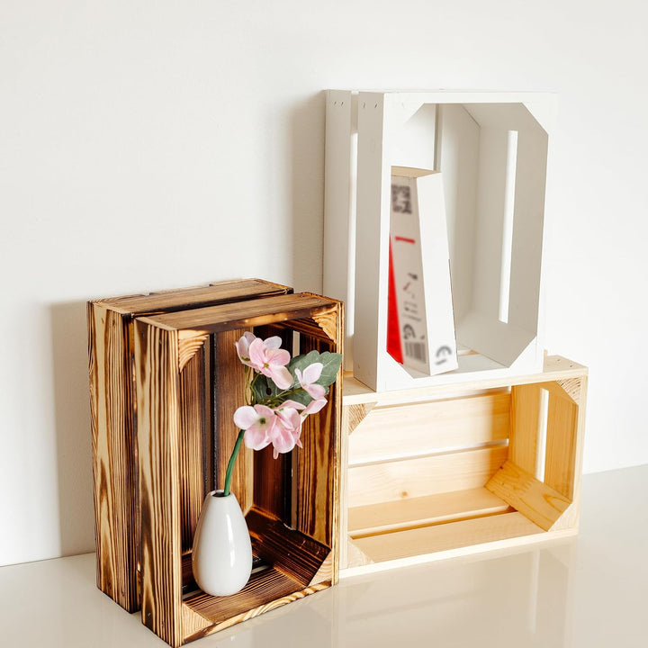 Creative Deco 3 x Kleine Holzkiste Natur | Weinkisten Set Obstkiste Holz | 30 x 20 x 15 cm | Geschli