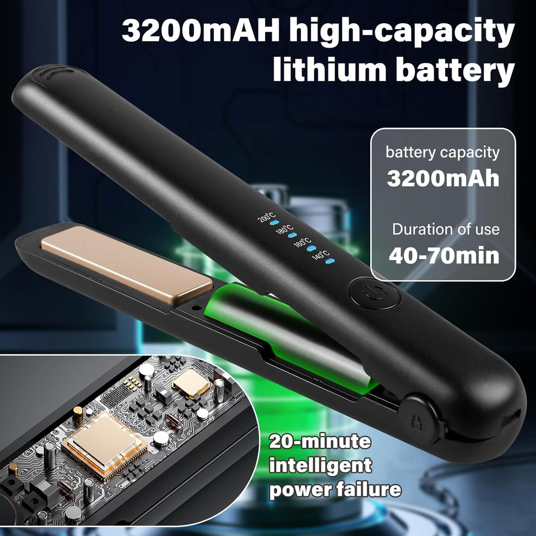 Glätteisen Kabellos, Tragbarer Mini Haarglätter und Lockenstab 2-in-1, Aufladbarer Haarglätter mit 4