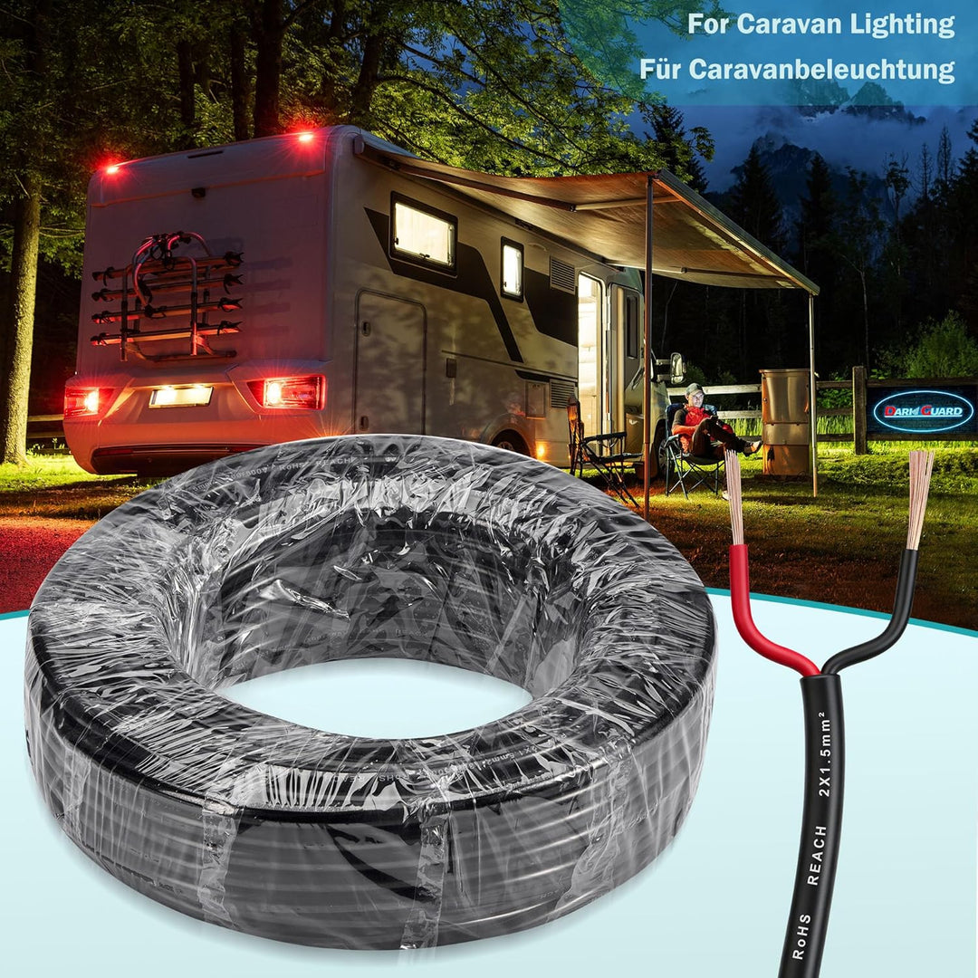 2 adriges KFZ Kabel 2x1,5mm² - 20M Anhängerkabel 12V/24V Kupfer - Wasserfest FLRYY Fahrzeugkabel für