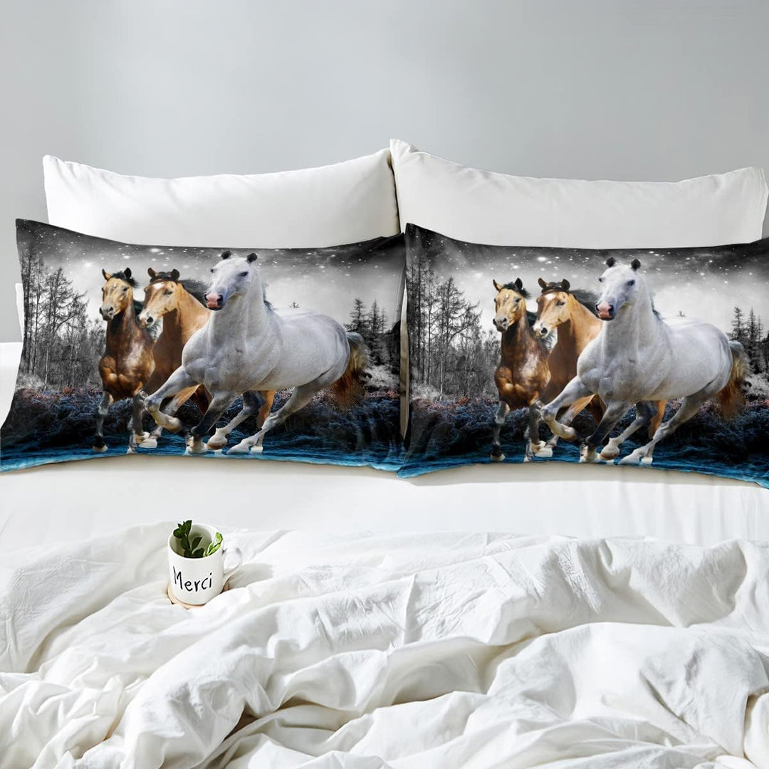 Loussiesd Pferde-Bettbezug Galoppierendes Pferd Bettwäsche-Set 135x200cm für Kinder, Jungen, Mädchen