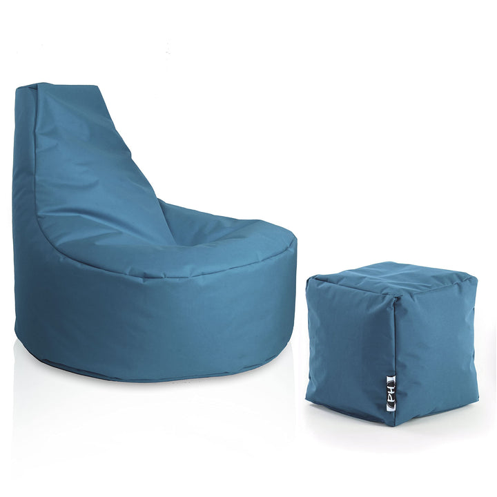 PATCH HOME Gamer Sessel Sitzsack inkl. Würfel Bean Bag Set Ø80cm, 30cm Sitzhöhe, 90cm Höhe + 35x35cm