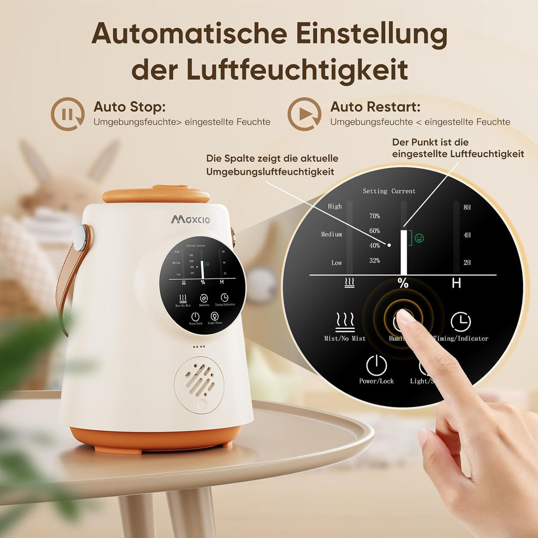 Maxcio 2,5L Luftbefeuchter Kinderzimmer, Cool Mist Humidifier mit 360°Drehbare Düse und Tragegriff,