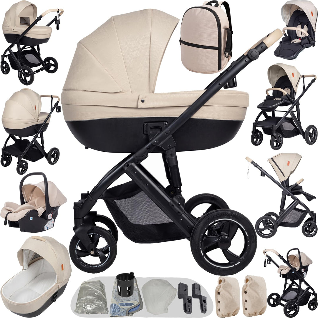 MoLi Kinderwagen 4 in 1, Kinderwagen mit Umkehrbarem Doppelschiebemodus, Buggy mit Grosser Bequemer