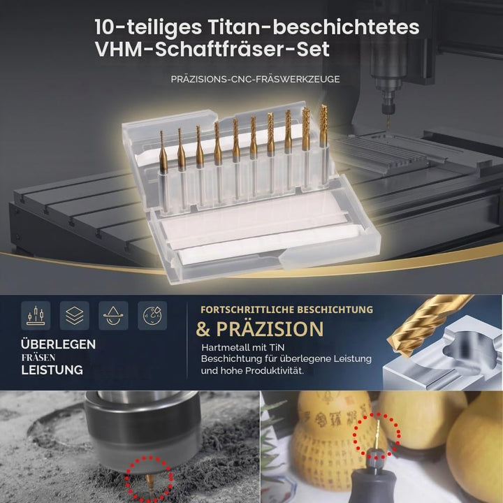10 pcs Schaftfräser Titan Beschichtete Fräserset Hartmetall CNC Fräser Gravur Bits Carving Drill Wer