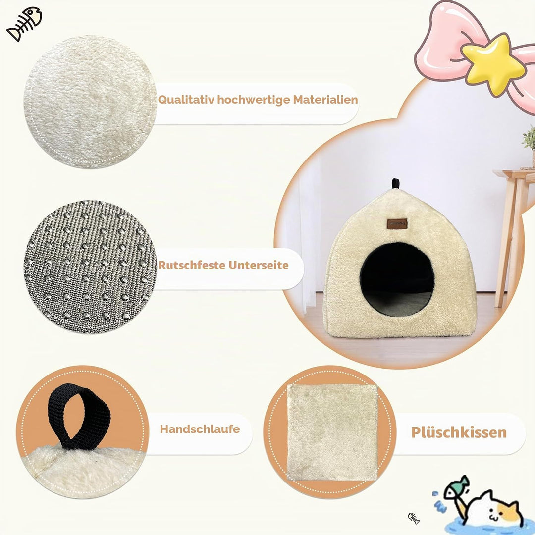 Whiwhi Katzenhöhle für Drinnen Katzenzelt mit Waschbarem Plüschkissen Weiches und Flauschiges Katzen