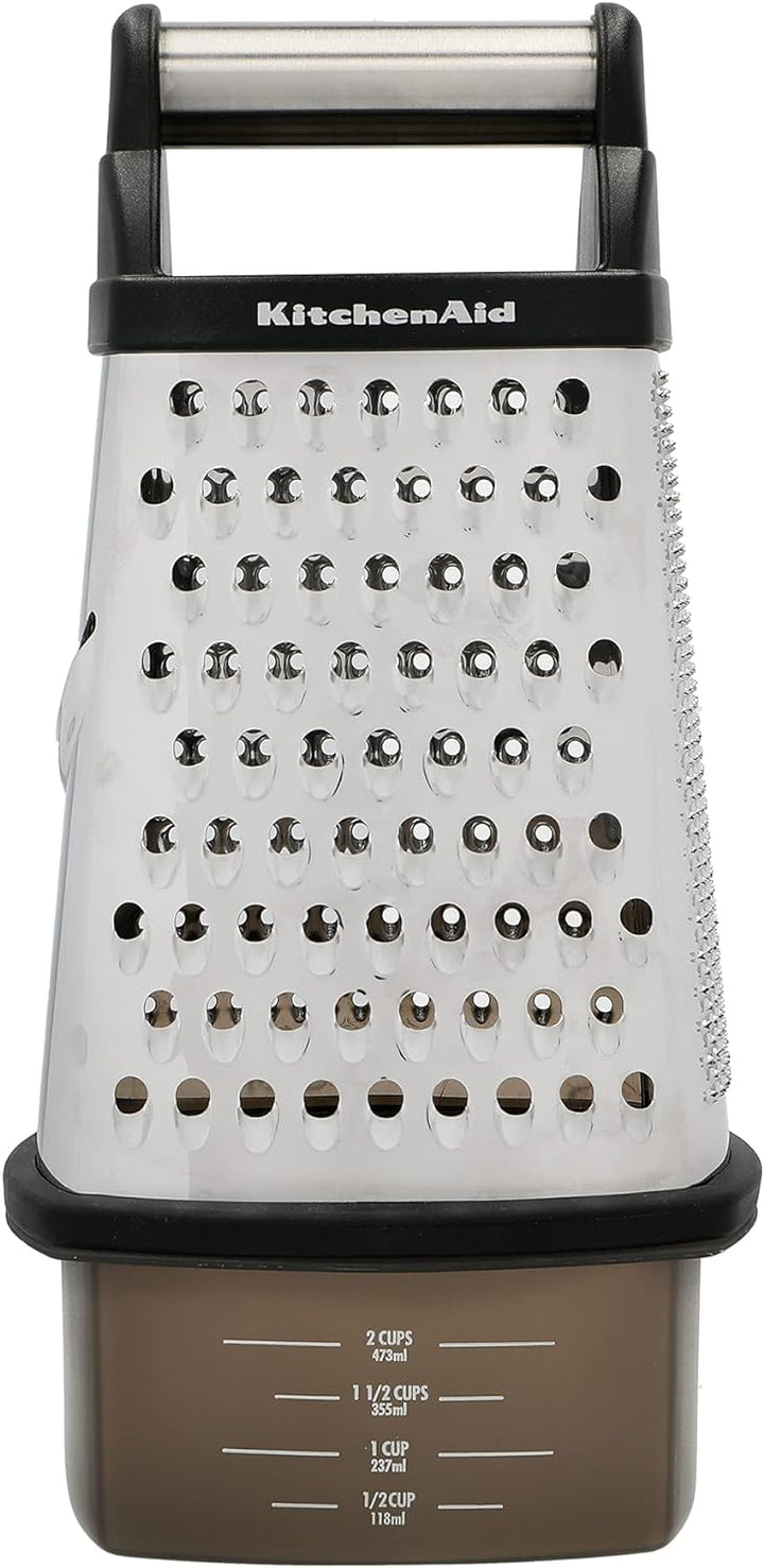 KitchenAid Vierkantreibe, 4-seitige Käsereibe aus Edelstahl mit Hobel, Reibe und Zesteur Single, Sin