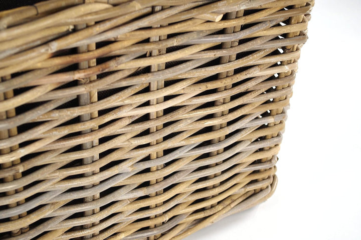 Kobolo Holzkorb Kaminkorb rechteckig Kubu grey - Rattan - Stoff dunkel -, Grau Braun