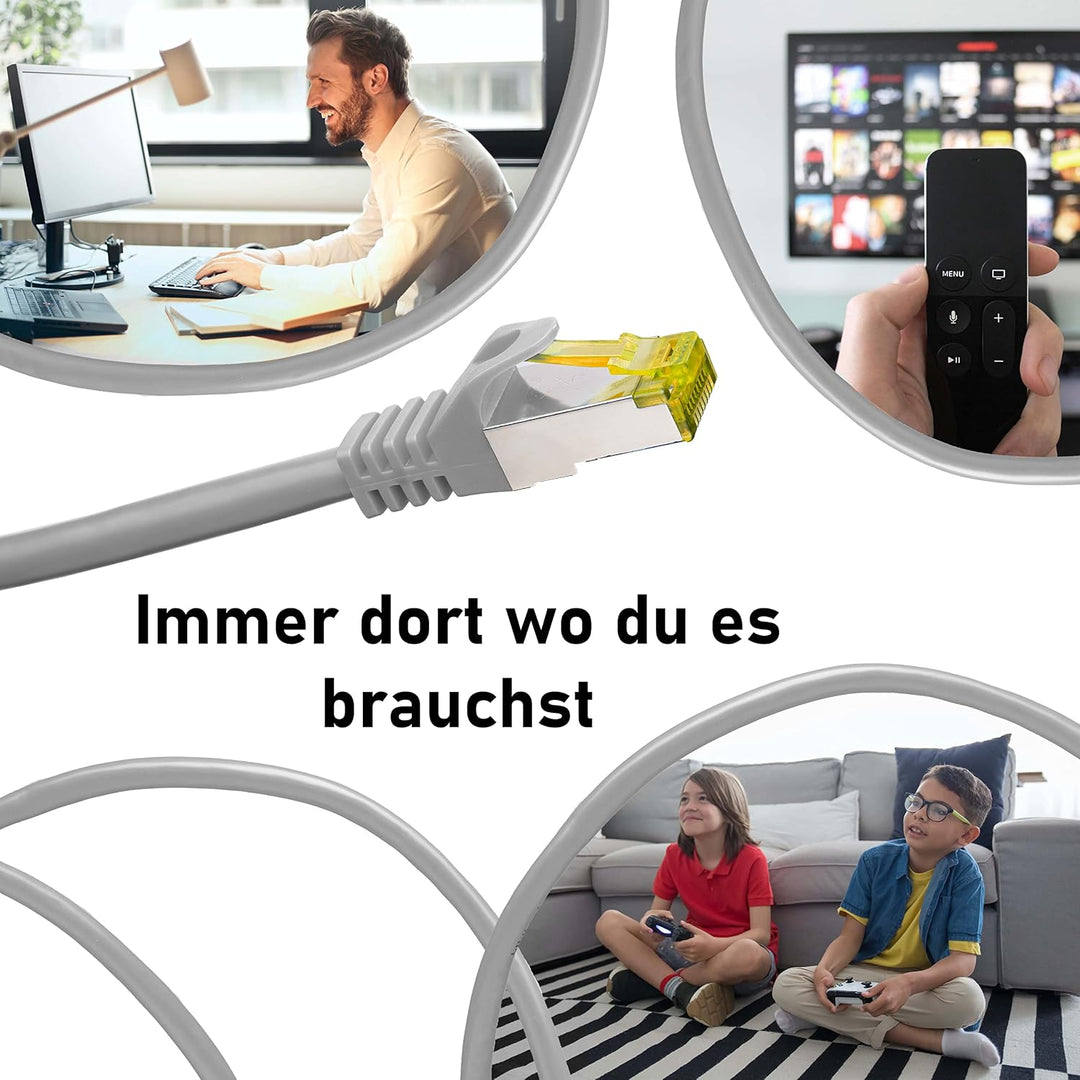 BIGtec LAN Kabel 10 Stück 25m Netzwerkkabel CAT7 Ethernet Internet Patchkabel CAT.7 grau Gigabit dop
