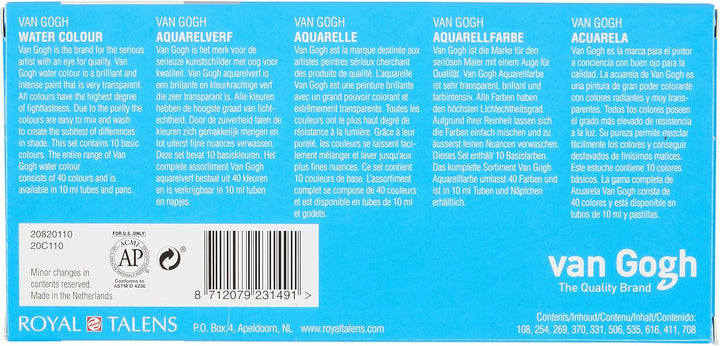 Talens VAN GOGH Aquarellfarbe Basis-Set mit 10 x 10 ml Tuben im Karton 10 ml (10er Pack) 10 General