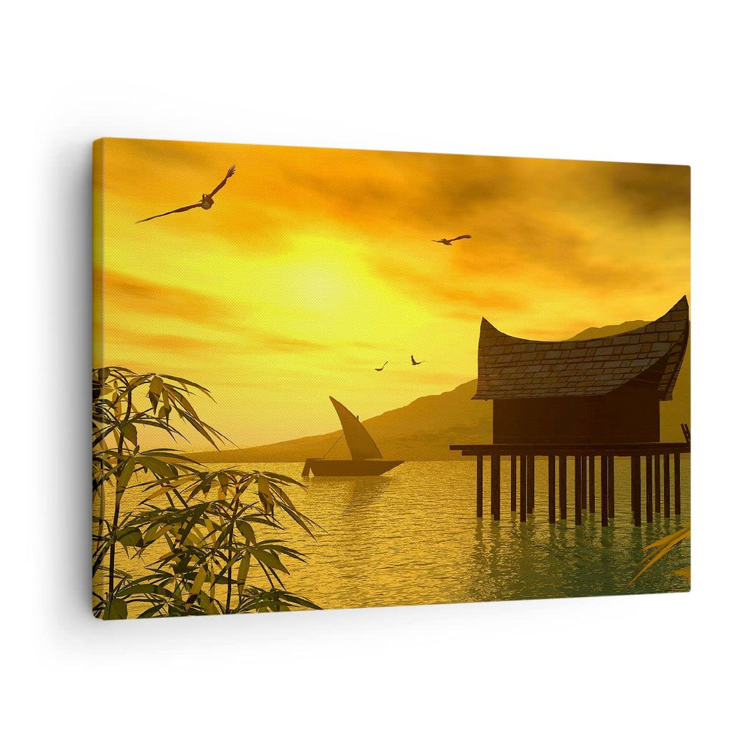 ARTTOR Bilder auf Leinwand Asien Berg Meer Felsen Leinwandbild 70x50cm Wandbilder Dekoration Wohnzim