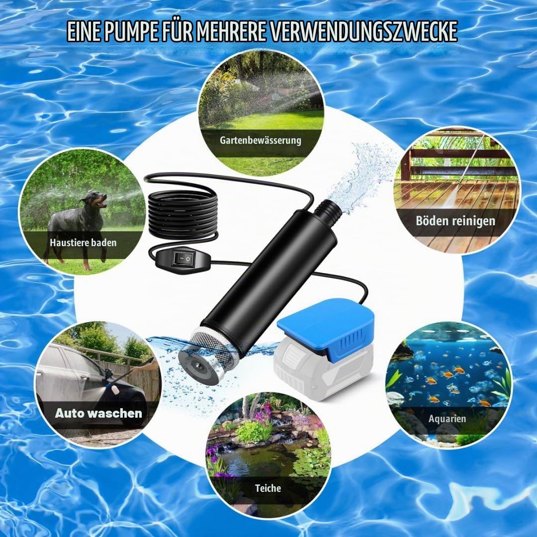 Tauchpumpe für Bosch GBA 18V Akku, Mini-Wasserpumpe, Absaugpumpe,Poolpumpen für Keller,Pool,Gartenbe