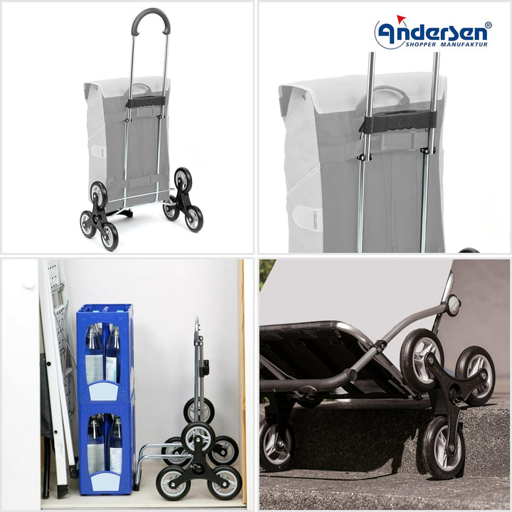 Sondermodell Andersen Einkaufstrolley Scala Treppensteiger und 49 Liter Einkaufstasche Milla blau Tr