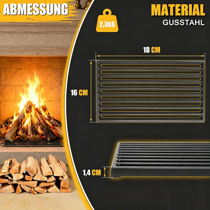 GFTIME Gusseisen Kaminrost Feuerrost Ofenrost 16 x 28 cm Gussrost für Kamin Aus Massivem Gusseisen,