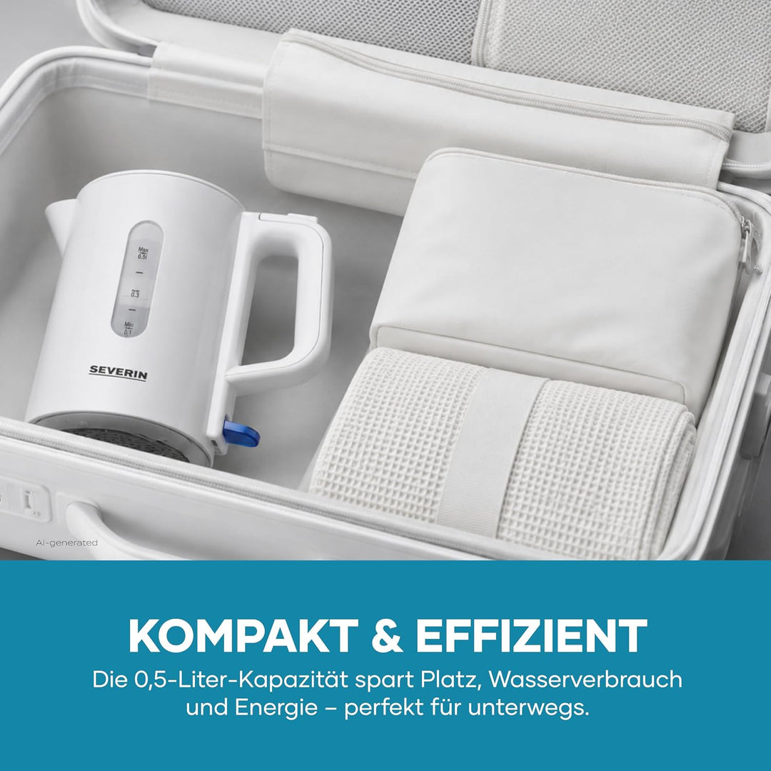SEVERIN Reise-Wasserkocher-Set, Reisewasserkocher für 0,5 l mit umschaltbarer Spannung (115/230 V),
