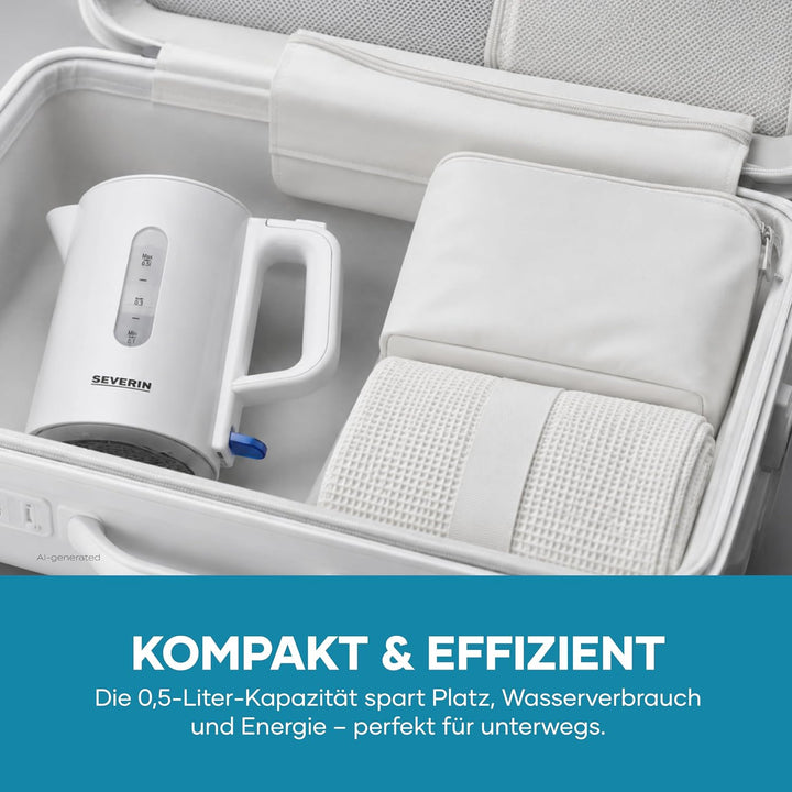 SEVERIN Reise-Wasserkocher-Set, Reisewasserkocher für 0,5 l mit umschaltbarer Spannung (115/230 V),