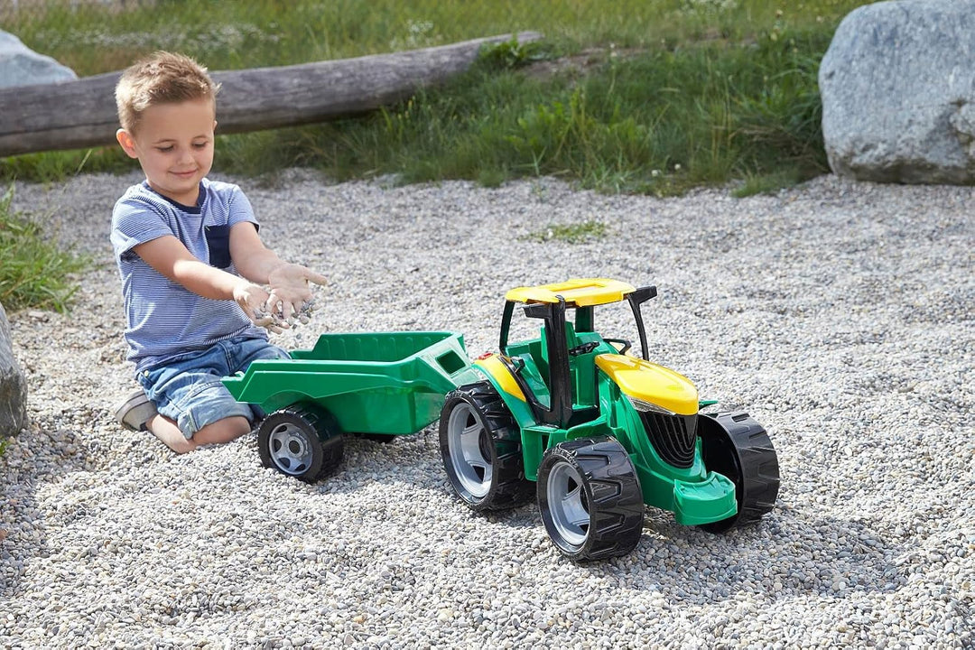 Lena 02122 - Giga Trucks Traktor und Anhänger grün, Starke Riesen Spielfahrzeug Set mit Trecker ca.