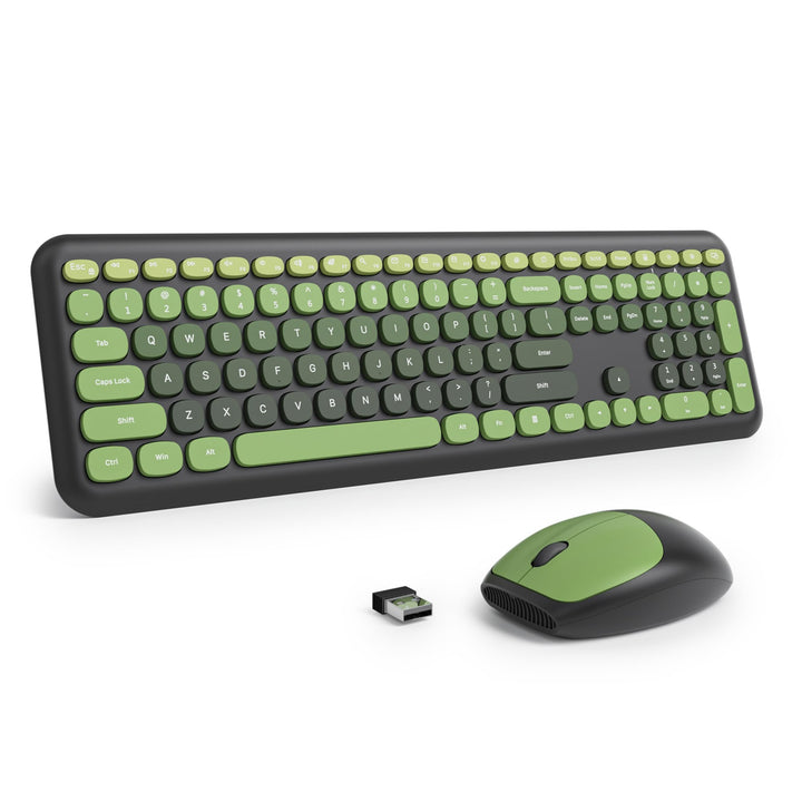 Tastatur und Maus Kabellos, Retro Bunt Tastatur Funktastatur mit Stille Mouse Amerikanisch QWERTY, C