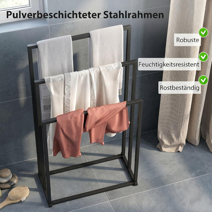 HOMCOM Handtuchhalter Stehend Handtuchständer mit 3 Stangen, Handtuchleiter aus Stahl, Badetuchhalte