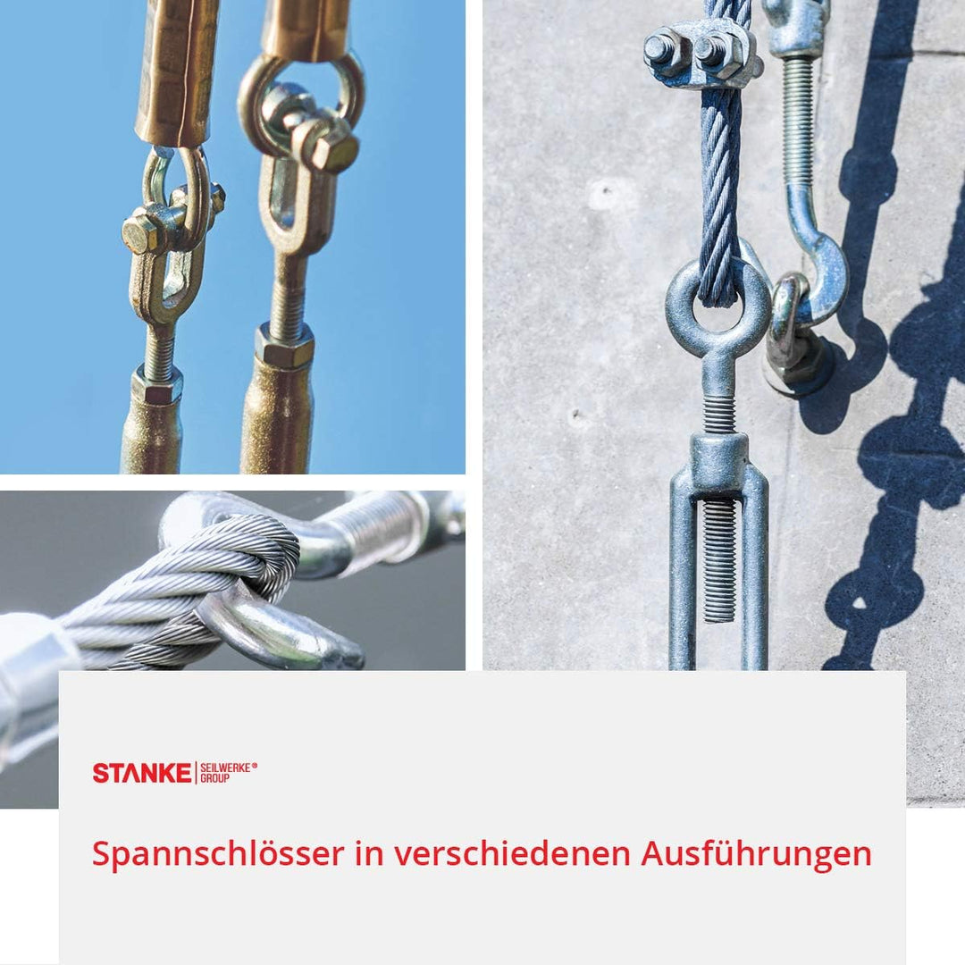 Seilwerk STANKE 20x M8 Spannschloss Öse-Haken verzinkt Spannschraube Spanner für Drahtseil 110 mm 20