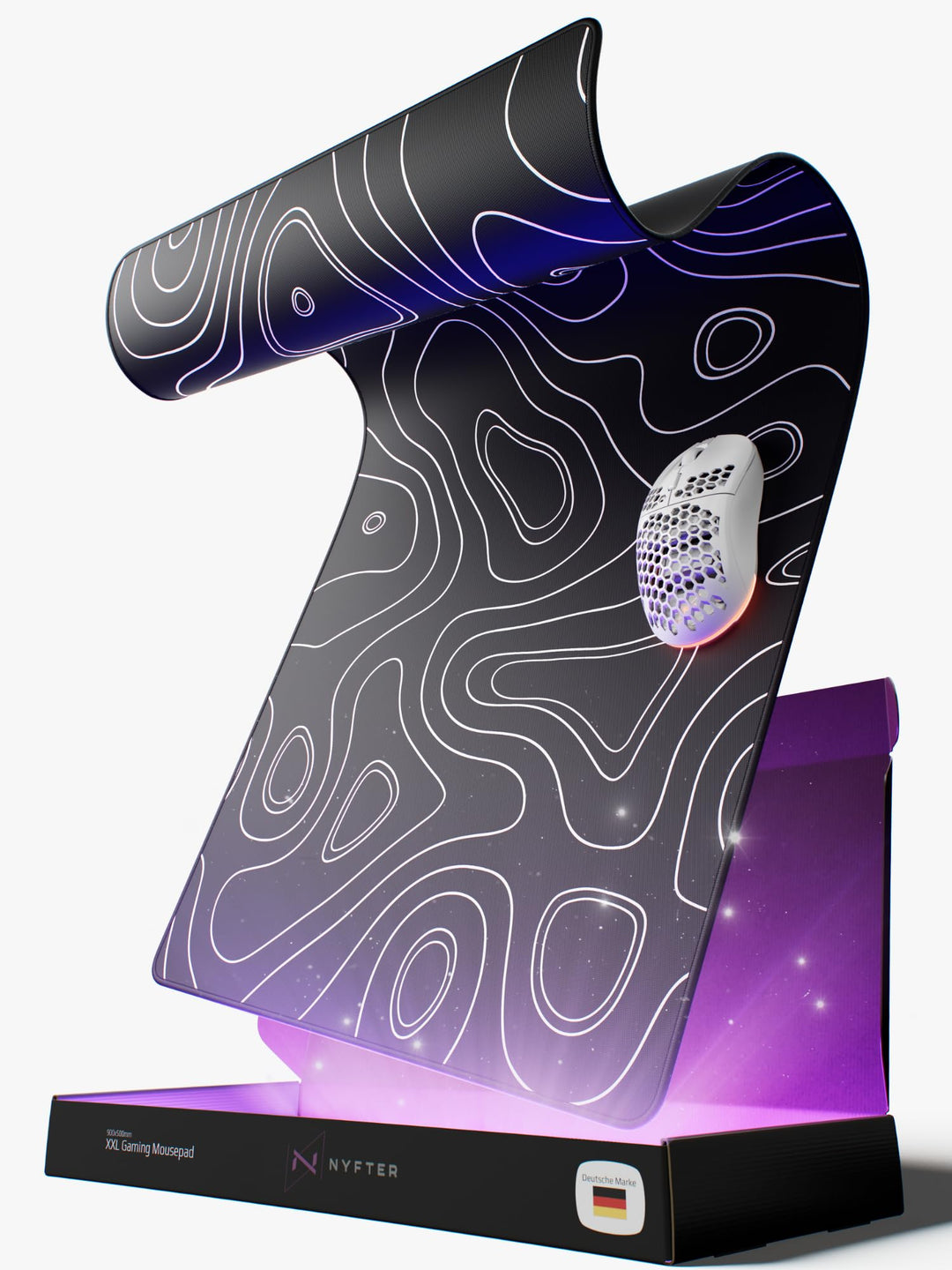 Nyfter - XXL Gaming Mauspad Black im Topography Design 900 x 500mm Premium Mousepad Size Gross vernä