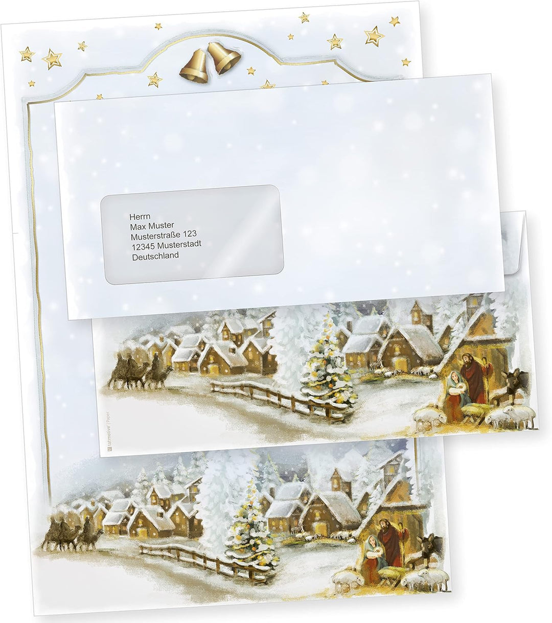 Weihnachtsdorf 100 Sets Christliches Weihnachtsbriefpapier mit Fensterumschlägen Briefpapier Weihnac