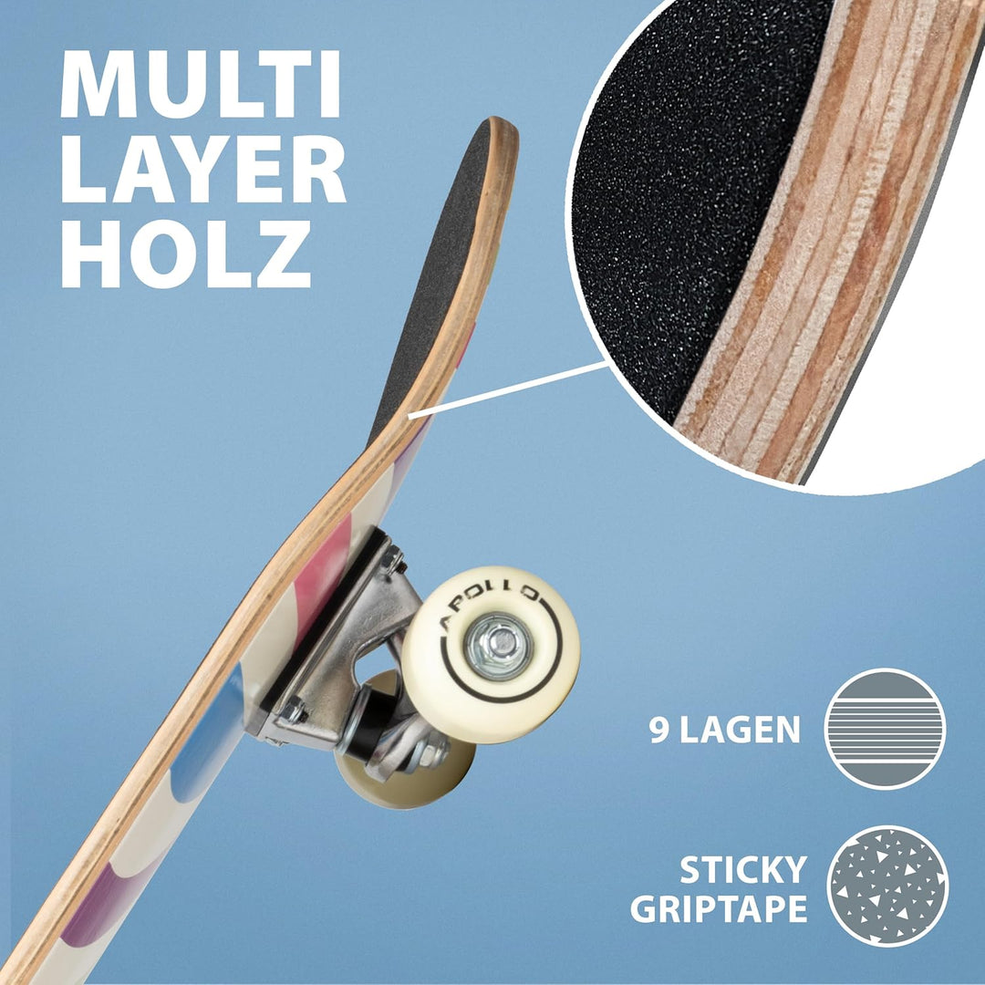 Apollo Kinder Skateboard, kleines Komplett Board mit ABEC 3 Kugellagern und Aluminium Achsen,Coole D