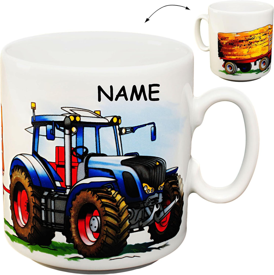 alles-meine.de GmbH 2 TLG. Set grosser Teller/Kinderteller + Henkeltasse - Traktor - Trecker mit Anh