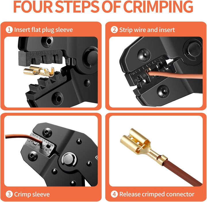 Crimpzange Set mit Flachstecker Kabelverbinder,0.5-2.5mm² Krimpzange,300Sätze kabelschuhe flachsteck