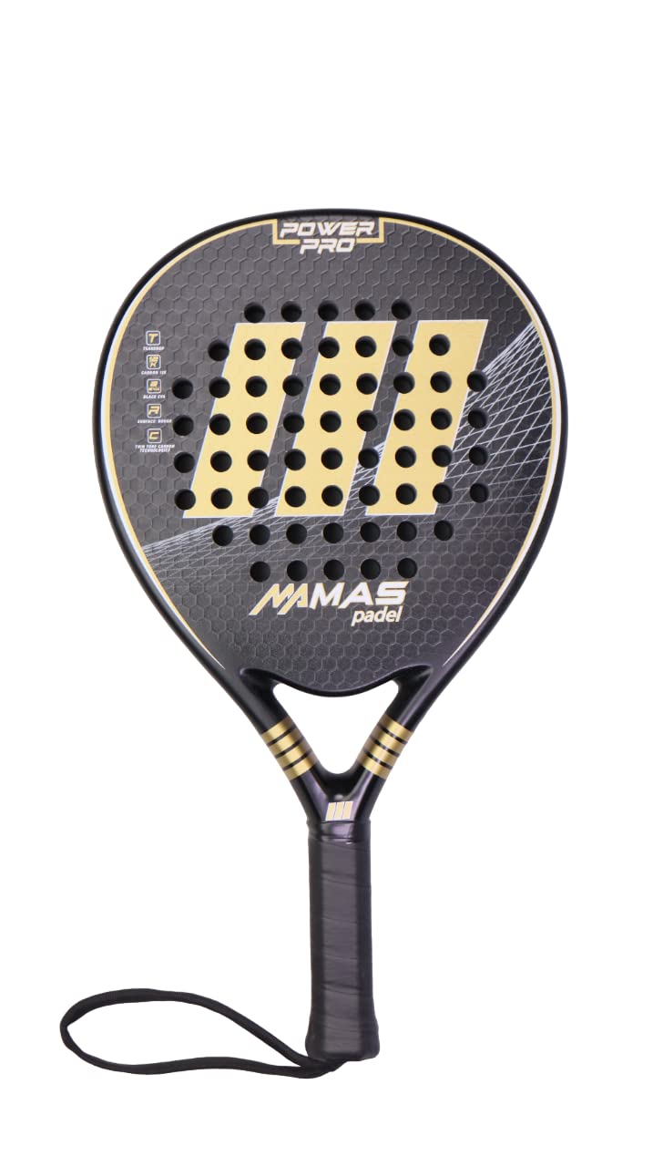 MAS Padel Power Pro Padelschläger, Gold/Schwarz, Unisex, Erwachsene, 100% Carbonbeschichtung, raue O