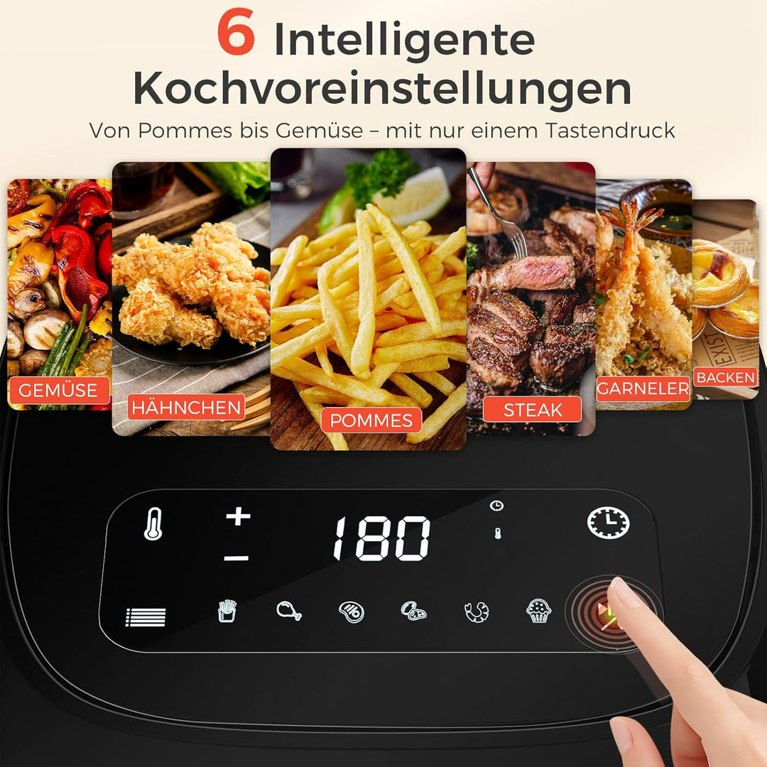 YASHE 4,2L Heissluftfritteuse mit LED-Touchscreen, 1500W Airfryer mit 6 Programmen, Temperatur & Tim