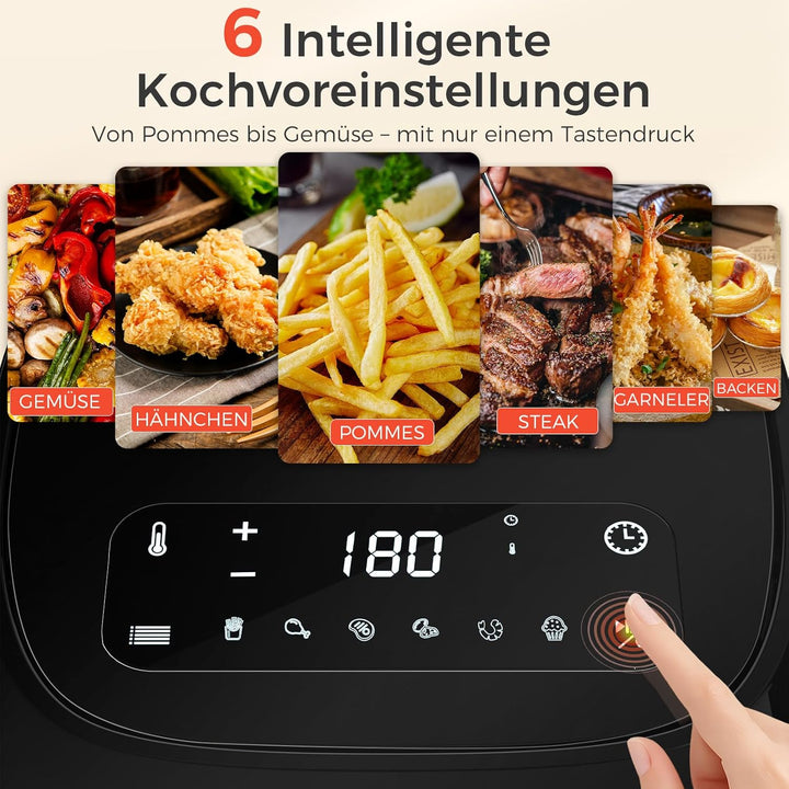 YASHE 4,2L Heissluftfritteuse mit LED-Touchscreen, 1500W Airfryer mit 6 Programmen, Temperatur & Tim