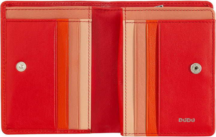 DUDU Kleine Damen-Brieftasche aus farbigem Leder mit Kartenfächern und Münzfach mit Reissverschluss