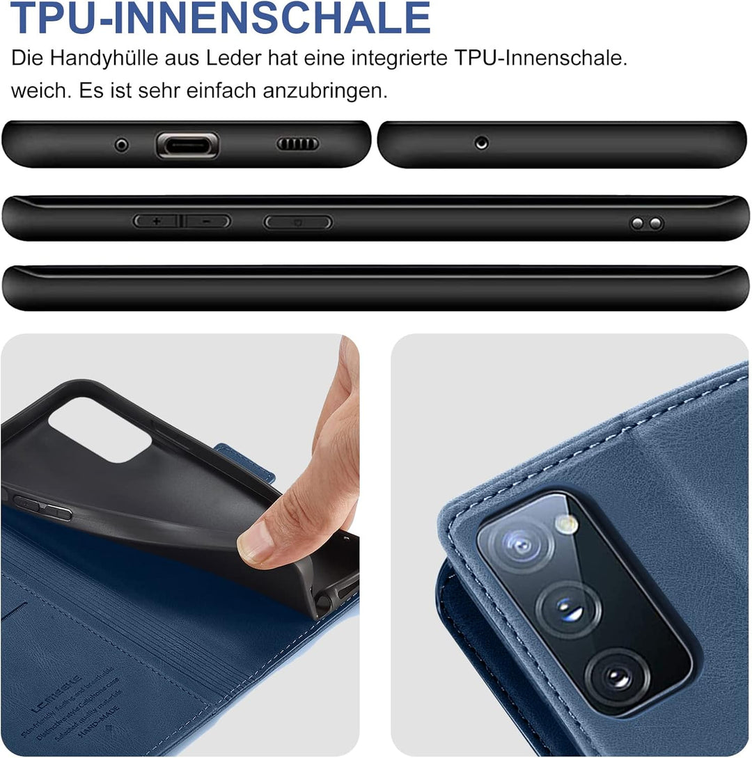 Giyer Handyhülle für Samsung Galaxy S20 FE Hülle mit Schutzfolie, Standfunktion Kartenfach Wallet Pr