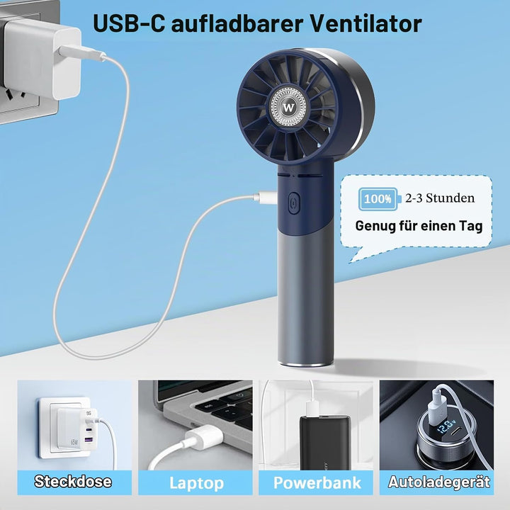 Handventilator mit Space-Aluminiumgehäuse, 4 Geschwindigkeiten Mini Ventilator Klein, 18 Std Ultra-H