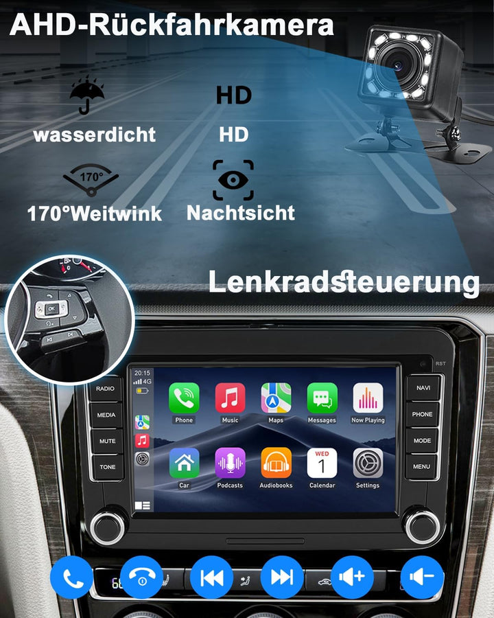 ESSGOO 4+64G Android 15 Autoradio CarPlay und Android Auto Für VW Caddy Golf MK5 6 Polo Passat Seat