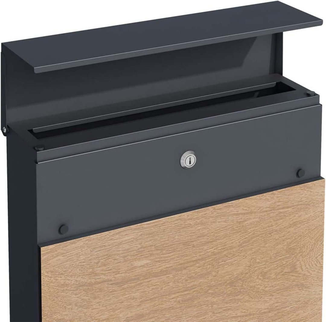 SCHARTEC Briefkasten SPB-6 Holz Design hell & anthrazit mit Zeitungsfach modern & gross Wandbriefkas