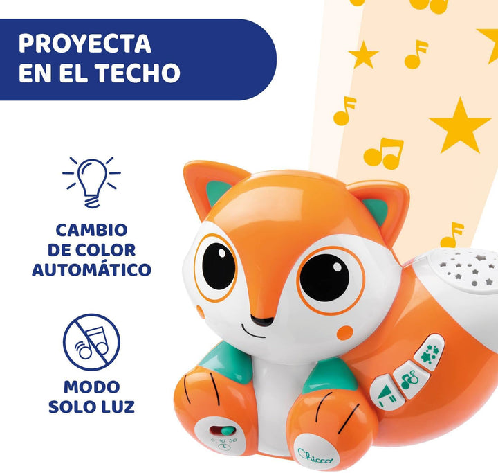 Chicco Projektor Foxy, niedlicher tragbarer Projektor mit entspannenden Melodien und bunten Projekti
