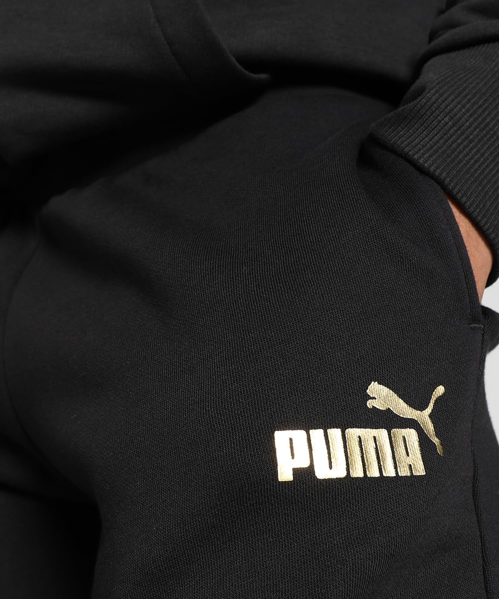 Puma Women's ESS+ Metallic Pants FL Knitted Pants S Puma Schwarz-goldene Folie, S Puma Schwarz-golde